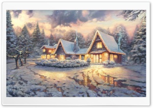 Christmas Lodge by Thomas Kinkade Ultra HD Wallpaper for 4K UHD Widescreen desktop, tablet & smartphone