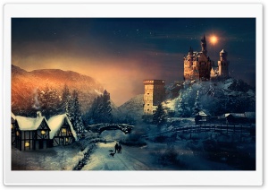 Christmas Winter Castle Ultra HD Wallpaper for 4K UHD Widescreen Desktop, Lockscreen, Screensaver, TV, Tablet, Smartphone