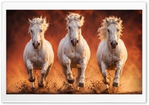 Cinematic White Horses Running at Sunset 4K UHD Wallpaper for Widescreen and UltraWide Desktop, UltraHD TV, Smartphone, Tablet