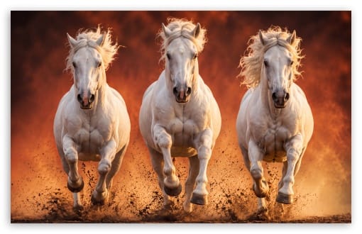 Cinematic White Horses Running at Sunset UltraHD Wallpaper for UHD 16:9 ; HD 16:9 ; UltraWide 21:9 24:10 32:9 32:10 ; Widescreen 16:10 ; Mobile 9:19.5 9:20 9:21 9:22 ; Dual 16:10 16:9 ;