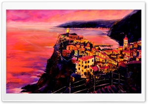 Cinque Terre Oil Painting Ultra HD Wallpaper for 4K UHD Widescreen desktop, tablet & smartphone