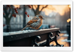 City Sparrow Bird, Winter Ultra HD Wallpaper for 4K UHD Widescreen Desktop, Lockscreen, Screensaver, TV, Tablet, Smartphone