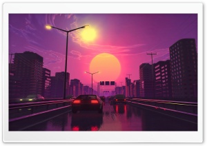 City Sunset Illustration Ultra HD Wallpaper for 4K UHD Widescreen desktop, tablet & smartphone