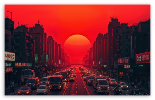 City, Traffic, Highway, Red Sunset, Cars, Urban UltraHD Wallpaper for UHD 16:9 ; HD 16:9 ; UltraWide 21:9 24:10 ; Widescreen 16:10 5:3 ; Fullscreen 4:3 5:4 3:2 ; Tablet 1:1 ;