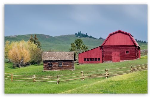 Classic American Red Barn Shed UltraHD Wallpaper for UHD 16:9 ; HD 16:9 ; UltraWide 21:9 24:10 ; Widescreen 16:10 ;