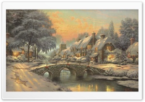 Classic Christmas Painting by Thomas Kinkade Ultra HD Wallpaper for 4K UHD Widescreen desktop, tablet & smartphone