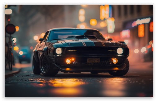 Classic Muscle Car in Urban Twilight UltraHD Wallpaper for UHD 16:9 ; HD 16:9 ; UltraWide 21:9 24:10 32:9 32:10 ; Widescreen 16:10 5:3 ; Fullscreen 4:3 5:4 3:2 ; Dual 16:10 5:3 16:9 4:3 5:4 3:2 ;