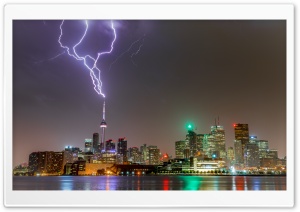 CN Tower Lightning Strike, Toronto, City, Thunderstorm Ultra HD Wallpaper for 4K UHD Widescreen desktop, tablet & smartphone