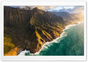 Coastal Mountains, Seascape, Ocean, Nature, Aerial View, Wilderness, Tranquility, Panorama, Majestic 4K UHD Wallpaper for Widescreen and UltraWide Desktop, UltraHD TV, Smartphone, Tablet