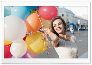Colorful Balloons, Happy Girl Smiling, City Ultra HD Wallpaper for 4K UHD Widescreen desktop, tablet & smartphone