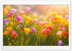 Colorful Freesia Flower Field, Spring 4K UHD Wallpaper for Widescreen and UltraWide Desktop, UltraHD TV, Smartphone, Tablet