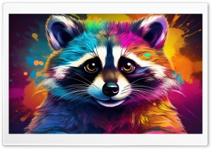 Colorful Raccoon Portrait Art 4K UHD Wallpaper for Widescreen and UltraWide Desktop, UltraHD TV, Smartphone, Tablet
