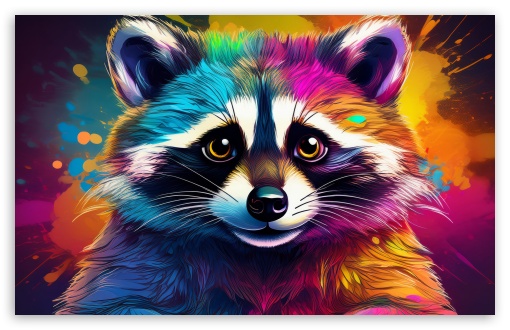 Colorful Raccoon Portrait Art UltraHD Wallpaper for UHD 16:9 ; HD 16:9 ; UltraWide 21:9 24:10 ; Widescreen 16:10 5:3 ; Fullscreen 4:3 5:4 3:2 ; Tablet 1:1 ;