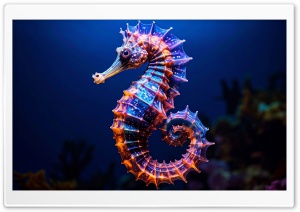 Colorful Seahorse, Dark Blue Water, Macro, Aesthetic 4K UHD Wallpaper for Widescreen and UltraWide Desktop, UltraHD TV, Smartphone, Tablet