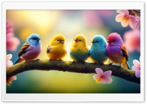 Colorful Small Birds, Spring Background Ultra HD Wallpaper for 4K UHD Widescreen Desktop, Lockscreen, Screensaver, TV, Tablet, Smartphone