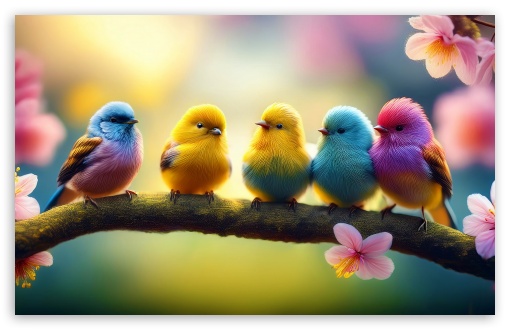 Colorful Small Birds, Spring Background UltraHD Wallpaper for UHD 16:9 2160p 1440p 1080p 900p 720p ; 8K UHD TV 16:9 Ultra High Definition 2160p 1440p 1080p 900p 720p ; UltraWide 21:9 24:10 ; Widescreen 16:10 5:3 WHXGA WQXGA WUXGA WXGA WGA ; Fullscreen 4:3 5:4 3:2 UXGA XGA SVGA QSXGA SXGA DVGA HVGA HQVGA ( Apple PowerBook G4 iPhone 4 3G 3GS iPod Touch ) ; Tablet 1:1 ;