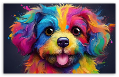 Colorfull Puppy Portrait Art UltraHD Wallpaper for UHD 16:9 ; HD 16:9 ; UltraWide 21:9 24:10 ; Widescreen 16:10 5:3 ; Fullscreen 4:3 5:4 3:2 ; Tablet 1:1 ; Mobile 9:16 10:16 2:3 3:5 3:4 ;