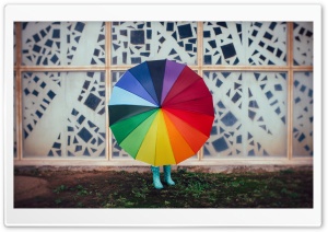 Colourful Rainbow Umbrella, Rain, Child Girl Ultra HD Wallpaper for 4K UHD Widescreen desktop, tablet & smartphone