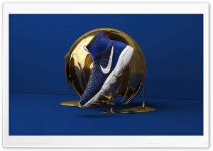Cool Nike Shoes, Golden Ball, Blue Background Ultra HD Wallpaper for 4K UHD Widescreen desktop, tablet & smartphone