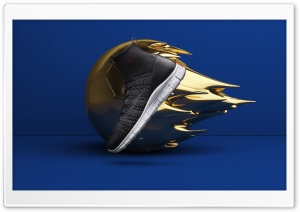Cool Shoe Design, Golden Ball, Blue Background Ultra HD Wallpaper for 4K UHD Widescreen desktop, tablet & smartphone