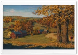 Countryside Landscape Autumn Painting 4K UHD Wallpaper for Widescreen and UltraWide Desktop, UltraHD TV, Smartphone, Tablet