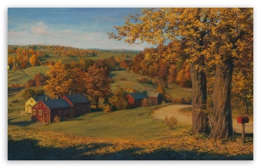 Countryside Landscape Autumn Painting UltraHD Wallpaper for UHD 16:9 ; HD 16:9 ; UltraWide 21:9 24:10 32:9 32:10 ; Widescreen 16:10 ; Tablet 1:1 ; Mobile 9:16 9:19.5 9:20 ; Dual 16:10 16:9 ;