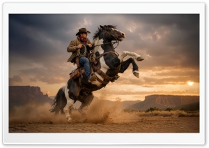 Cowboy on a Rearing Horse 4K UHD Wallpaper for Widescreen and UltraWide Desktop, UltraHD TV, Smartphone, Tablet