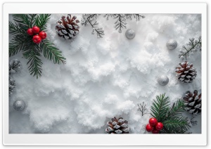 Cranberries, Fir Branches, Pine Cons, Snow Decor 4K UHD Wallpaper for Widescreen and UltraWide Desktop, UltraHD TV, Smartphone, Tablet