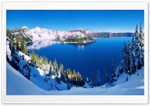 Crater Lake, Oregon, Winter Ultra HD Wallpaper for 4K UHD Widescreen Desktop, Lockscreen, Screensaver, TV, Tablet, Smartphone