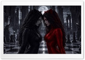 Crimson Red vs Gothic Black Cat Woman 4K UHD Wallpaper for Widescreen and UltraWide Desktop, UltraHD TV, Smartphone, Tablet