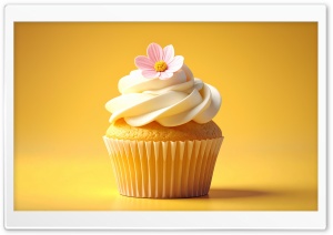 Cupcake with Cream Icing, Pink Flower, Dessert 4K UHD Wallpaper for Widescreen and UltraWide Desktop, UltraHD TV, Smartphone, Tablet