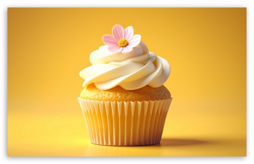 Cupcake with Cream Icing, Pink Flower, Dessert UltraHD Wallpaper for UHD 16:9 ; HD 16:9 ; Widescreen 16:10 5:3 ; Fullscreen 4:3 5:4 3:2 ; Tablet 1:1 ; Mobile 2:3 3:4 ;