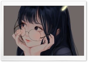 Cute Anime Girl with Round Glasses Portrait 4K UHD Wallpaper for Widescreen and UltraWide Desktop, UltraHD TV, Smartphone, Tablet