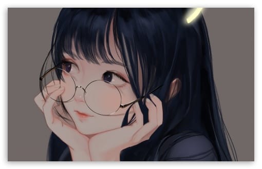 Cute Anime Girl with Round Glasses Portrait UltraHD Wallpaper for UHD 16:9 ; HD 16:9 ; UltraWide 21:9 24:10 32:9 32:10 ; Widescreen 16:10 ; Tablet 1:1 ; Mobile 9:16 9:19.5 9:20 ; Dual 16:10 16:9 ;