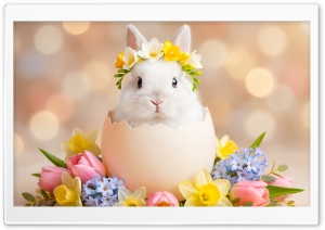 Cute Baby Bunny Hatching from Egg 4K UHD Wallpaper for Widescreen and UltraWide Desktop, UltraHD TV, Smartphone, Tablet
