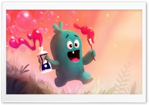 Cute Baby Monster Brushing Teeth Illustration Ultra HD Wallpaper for 4K UHD Widescreen desktop, tablet & smartphone