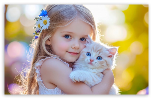 Cute, Blonde, Child Girl, Hug, Kitten UltraHD Wallpaper for UHD 16:9 ; HD 16:9 ; UltraWide 21:9 24:10 32:9 32:10 ; Widescreen 16:10 5:3 ; Fullscreen 4:3 5:4 3:2 ; Tablet 1:1 ; Mobile 9:16 9:19.5 9:20 10:16 2:3 3:5 3:4 ; Dual 16:10 5:3 16:9 4:3 5:4 3:2 ;