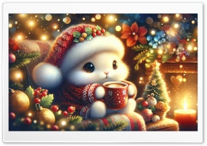 Cute Bunny, Warm and Cozy Christmas Illustration Ultra HD Wallpaper for 4K UHD Widescreen Desktop, Lockscreen, Screensaver, TV, Tablet, Smartphone