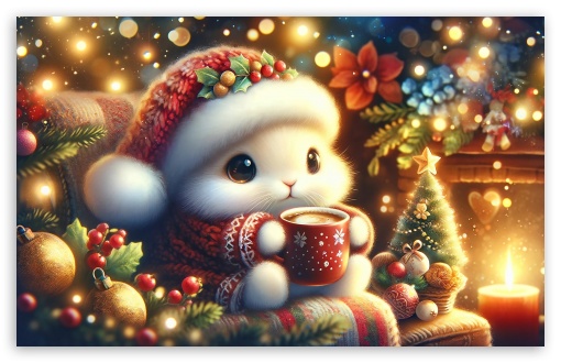 Cute Bunny, Warm and Cozy Christmas Illustration UltraHD Wallpaper for HD 16:9 ; UltraWide 21:9 24:10 ; Widescreen 16:10 5:3 ; Fullscreen 4:3 5:4 3:2 ; Tablet 1:1 ; Mobile 9:16 9:19.5 9:20 10:16 2:3 3:5 3:4 ;