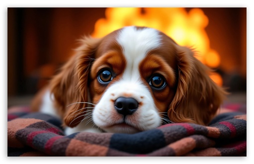 Cute Cavalier King Charles Spaniel Puppy Relaxing on a Blanket UltraHD Wallpaper for UHD 16:9 ; HD 16:9 ; UltraWide 21:9 24:10 ; Widescreen 16:10 5:3 ; Fullscreen 4:3 5:4 3:2 ; Tablet 1:1 ; Mobile 9:16 10:16 2:3 3:5 3:4 ;