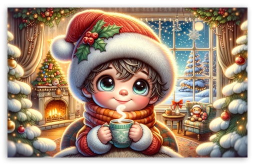 Cute Child, Warm and Cozy Christmas Illustration UltraHD Wallpaper for HD 16:9 ; UltraWide 21:9 24:10 ; Widescreen 16:10 5:3 ; Fullscreen 4:3 5:4 3:2 ; Tablet 1:1 ; Mobile 9:16 9:19.5 9:20 10:16 2:3 3:5 3:4 ;