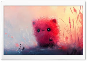 Cute, Creature, Fluffy, Painting, Pink, Art 4K UHD Wallpaper for Widescreen and UltraWide Desktop, UltraHD TV, Smartphone, Tablet