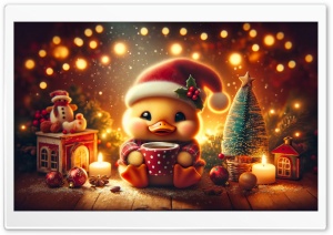 Cute Duckling, Warm and Cozy Christmas Illustration Ultra HD Wallpaper for 4K UHD Widescreen Desktop, Lockscreen, Screensaver, TV, Tablet, Smartphone