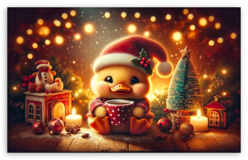 Cute Duckling, Warm and Cozy Christmas Illustration UltraHD Wallpaper for HD 16:9 ; UltraWide 21:9 24:10 ; Widescreen 16:10 5:3 ; Fullscreen 4:3 5:4 3:2 ; Tablet 1:1 ; Mobile 9:16 9:19.5 9:20 10:16 2:3 3:5 3:4 ;