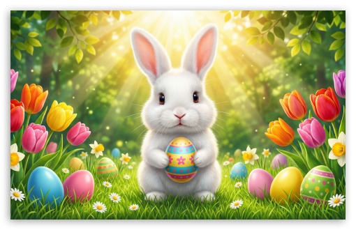Cute Easter Bunny Illustration UltraHD Wallpaper for UHD 16:9 ; HD 16:9 ; UltraWide 21:9 24:10 32:9 32:10 ; Widescreen 16:10 ; Tablet 1:1 ; Mobile 9:16 9:19.5 9:20 9:21 9:22 ; Dual 16:10 16:9 ;