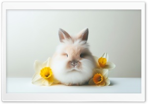 Cute Fluffy Bunny, Daffodils Flowers, 2024 Easter Ultra HD Wallpaper for 4K UHD Widescreen desktop, tablet & smartphone