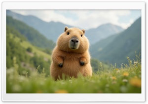 Cute Fluffy Capybara Art 4K UHD Wallpaper for Widescreen and UltraWide Desktop, UltraHD TV, Smartphone, Tablet