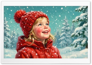 Cute Girl in Red Enjoying Winter Snow 4K UHD Wallpaper for Widescreen and UltraWide Desktop, UltraHD TV, Smartphone, Tablet