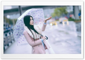 Cute Girl in the Rain with Umbrella Ultra HD Wallpaper for 4K UHD Widescreen desktop, tablet & smartphone
