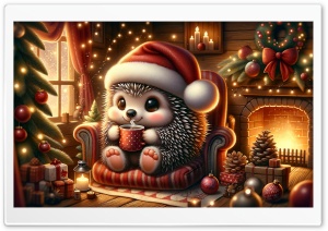 Cute Hedgehog, Warm and Cozy Christmas Illustration Ultra HD Wallpaper for 4K UHD Widescreen Desktop, Lockscreen, Screensaver, TV, Tablet, Smartphone